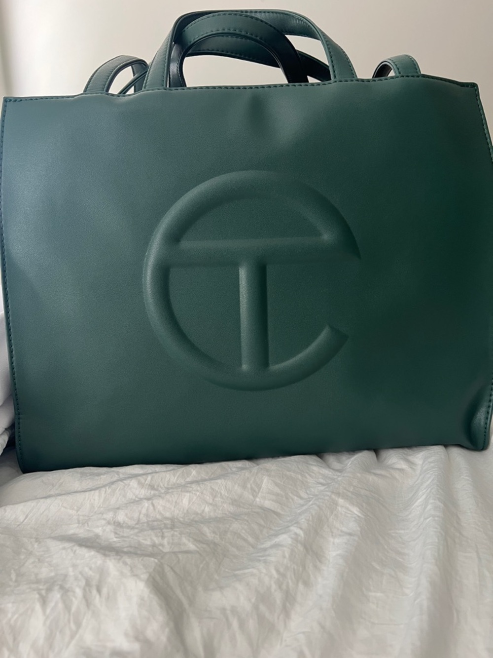Green Leather Embossed Tote Bag
